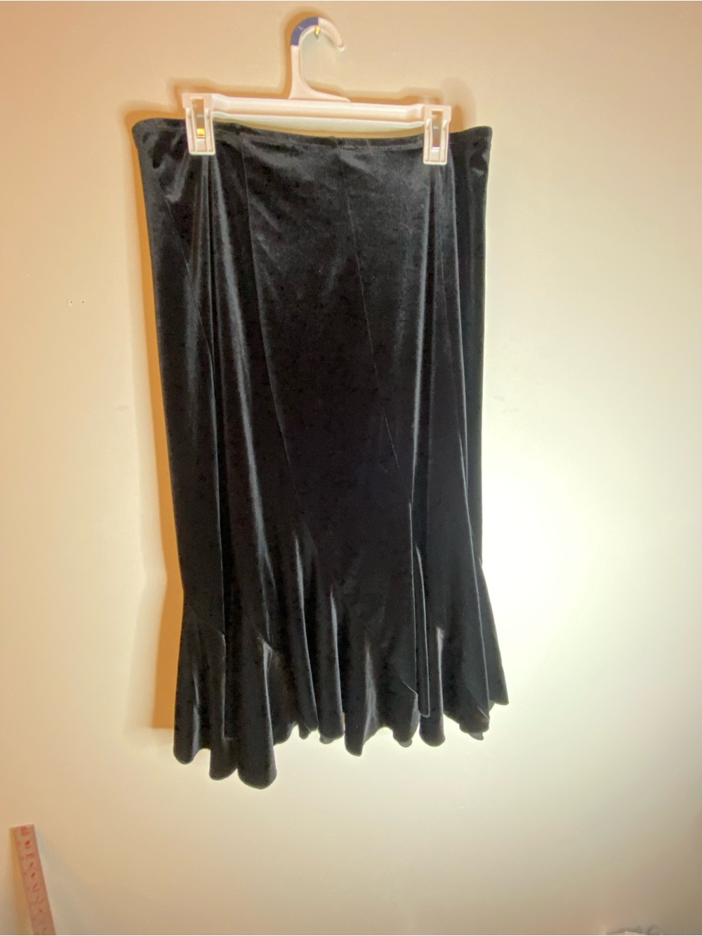 Style & Co. Black Velvet Midi Skirt with Flounce Hem